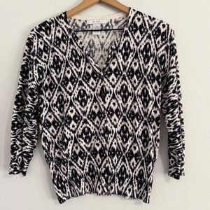 Grace - Navy and White Ikat Cardigan Blouse